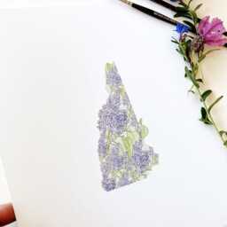 New Hampshire State Flower Map Watercolor Purple Lilac - Art Print Wall Graduation Wedding Realtor Moving Gift New England Floral - thumbnail 3