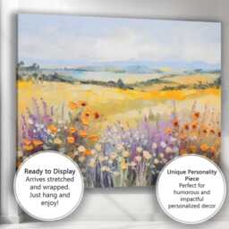 Colourful Wildflower Meadow Rolling Hills Impressionist Landscape Canvas Wall Art Print Decor Picture Ready To Hang - thumbnail 3