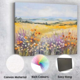 Colourful Wildflower Meadow Rolling Hills Impressionist Landscape Canvas Wall Art Print Decor Picture Ready To Hang - thumbnail 2