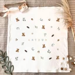 Personalized Bear Baby Blanket Cotton Nursery Decor - thumbnail 2