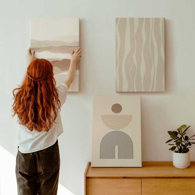 Canvas Art Set Of 3 - Landscape, Natural Shapes & Geometry, Beige Wall Print, Abstract Decor - image 1