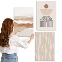 Canvas Art Set Of 3 - Landscape, Natural Shapes & Geometry, Beige Wall Print, Abstract Decor - thumbnail 3
