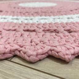 Pink Crochet Circle Rug, Bedside Round Carpet, Round Area Living Room Bedroom Kids Mat, Knitted Rug - thumbnail 3