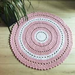 Pink Crochet Circle Rug, Bedside Round Carpet, Round Area Living Room Bedroom Kids Mat, Knitted Rug - thumbnail 4