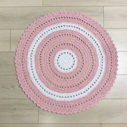 Pink Crochet Circle Rug, Bedside Round Carpet, Round Area Living Room Bedroom Kids Mat, Knitted Rug - thumbnail 2