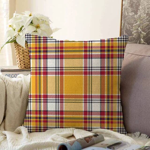 Orange Plaid Chenille Cushion Cover Tartan Pillow - image 1