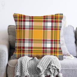 Orange Plaid Chenille Cushion Cover Tartan Pillow - thumbnail 2