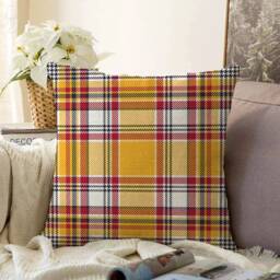 Orange Plaid Chenille Cushion Cover Tartan Pillow - thumbnail 1