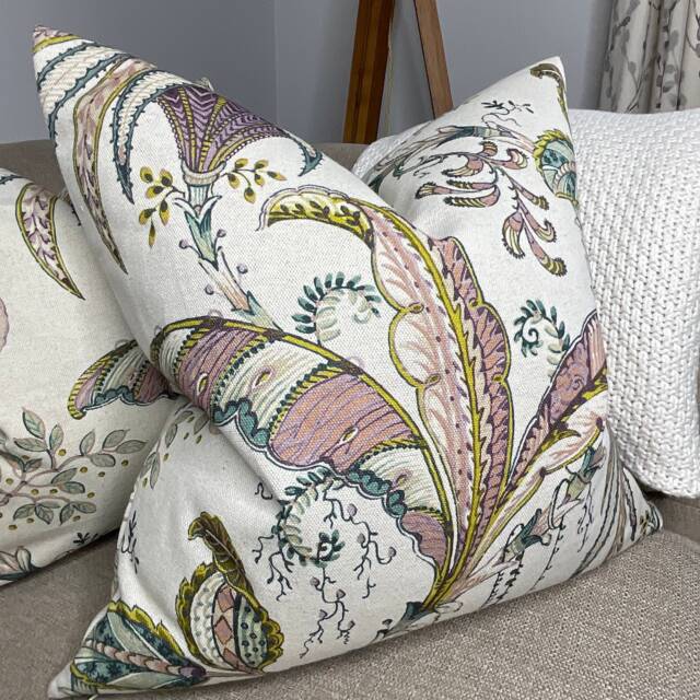 Clarke & Clark Ophelia Cushion Cover Pillow - Double Sided , Patterned Leaves in Multicoloured Colourway Linen Cotton Blend - image 1