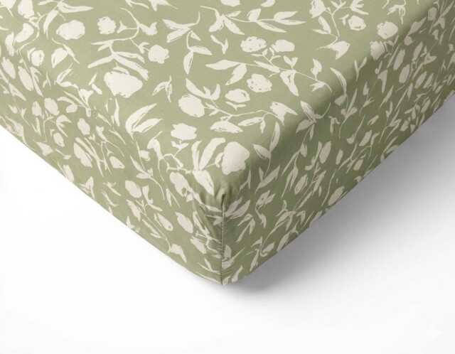 Sage Floral Fitted Crib Sheet Ivory Blooms, Green Cot Sheet , Custom Made Cotton Woven - image 1