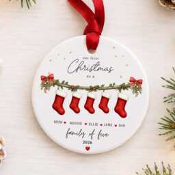 Our First Christmas As A Family Ornament Personalised Of Five Bauble Ceramic Decoration New Baby & Pet Keepsake Gift - thumbnail 2