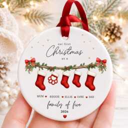 Our First Christmas As A Family Ornament Personalised Of Five Bauble Ceramic Decoration New Baby & Pet Keepsake Gift