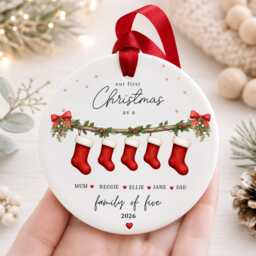 Our First Christmas As A Family Ornament Personalised Of Five Bauble Ceramic Decoration New Baby & Pet Keepsake Gift - thumbnail 3