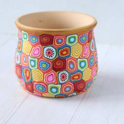 Millefiori Polymer Clay Planter Colorful Ceramic Plant Pot With Drainage - thumbnail 2