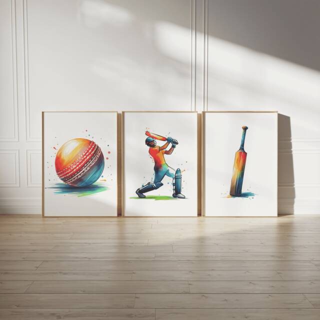 Boys Cricket Poster Prints - Set Of 3 Posters - Sport Wall Art Kids Room Decor Gift Cricketer Artwork Gifts Bedroom Painting - image 1