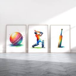 Boys Cricket Poster Prints - Set Of 3 Posters - Sport Wall Art Kids Room Decor Gift Cricketer Artwork Gifts Bedroom Painting - thumbnail 2