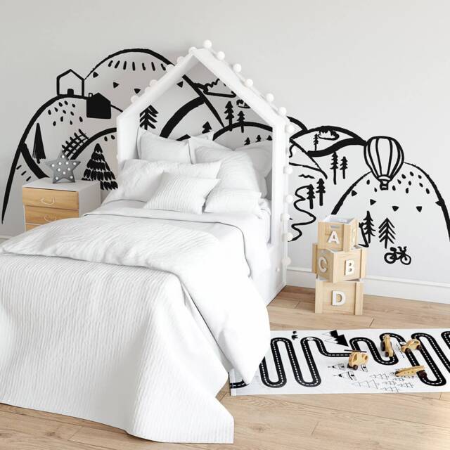 Wall Decor Mountain Black Big Size, Kids Room Wall Art, Nursery Decor, Wallpaper, Childrens Decals - image 1
