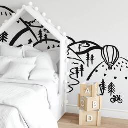 Wall Decor Mountain Black Big Size, Kids Room Wall Art, Nursery Decor, Wallpaper, Childrens Decals - thumbnail 3
