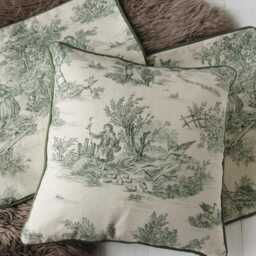Toile De Jouy Cushion Cover - Green Offwhite Classic French Cotton Fabric For Timeless Interiors - thumbnail 4
