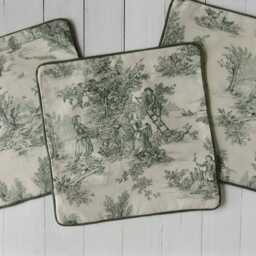 Toile De Jouy Cushion Cover - Green Offwhite Classic French Cotton Fabric For Timeless Interiors - thumbnail 2
