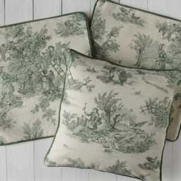 Toile De Jouy Cushion Cover - Green Offwhite Classic French Cotton Fabric For Timeless Interiors - thumbnail 3