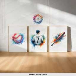 Personalized Baseball Posters - Set Of 3 Prints - Custom Boys Bedroom Decor Kids Wall Art Colorful - thumbnail 1