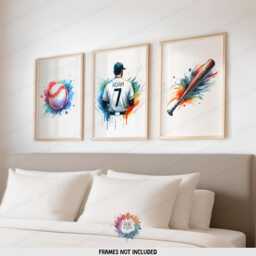 Personalized Baseball Posters - Set Of 3 Prints - Custom Boys Bedroom Decor Kids Wall Art Colorful - thumbnail 2