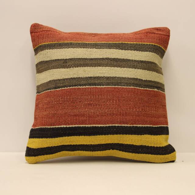 Handwoven Turkish Kilim Pillow, 16x16 Boho Throw Bohemian Pillow, Kilim Cushion Cover, Home Decor 4Kf-582 - image 1