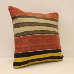 Handwoven Turkish Kilim Pillow, 16x16 Boho Throw Bohemian Pillow, Kilim Cushion Cover, Home Decor 4Kf-582 - thumbnail 2