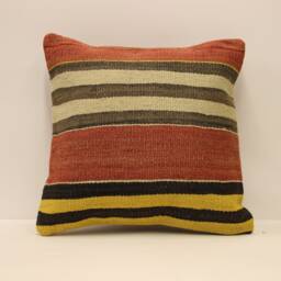 Handwoven Turkish Kilim Pillow, 16x16 Boho Throw Bohemian Pillow, Kilim Cushion Cover, Home Decor 4Kf-582