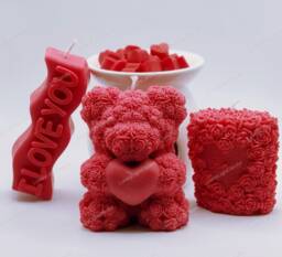 Valentine's Day Soy Wax Candle Set Rose Bear, I Love You, Heart Candles - thumbnail 1