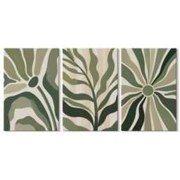 Canvas Art Set Of 3 - Plant Patterns in Shades Green & Beige, Wall Art, Plants Flowers Hanging Piece - thumbnail 3