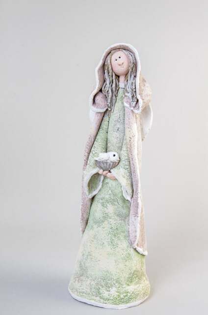 Clay Angel Sculpture- Guardian Angel With A Bird - Of Wellbeing Figurine- Thoughtful Gift Ceramic Statue - image 1