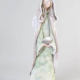 Clay Angel Sculpture- Guardian Angel With A Bird - Of Wellbeing Figurine- Thoughtful Gift Ceramic Statue - thumbnail 2