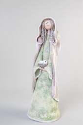 Clay Angel Sculpture- Guardian Angel With A Bird - Of Wellbeing Figurine- Thoughtful Gift Ceramic Statue - thumbnail 1