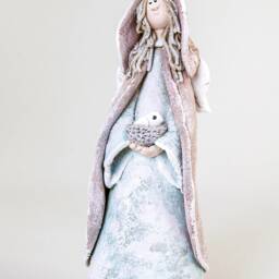 Clay Angel Sculpture- Guardian Angel With A Bird - Of Wellbeing Figurine- Thoughtful Gift Ceramic Statue - thumbnail 4