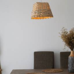 Large Woven Bamboo Pendant Light Lampshade Repurposed Ethnic Cabbage Basket Bowl - Restaurant Cafe Lighting - thumbnail 3