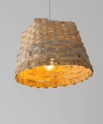 Large Woven Bamboo Pendant Light Lampshade Repurposed Ethnic Cabbage Basket Bowl - Restaurant Cafe Lighting