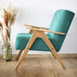 Mid Century Armchair, Green Velvet, Solid Beech Frame, Handmade in Europe - thumbnail 4
