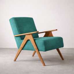 Mid Century Armchair, Green Velvet, Solid Beech Frame, Handmade in Europe - thumbnail 1