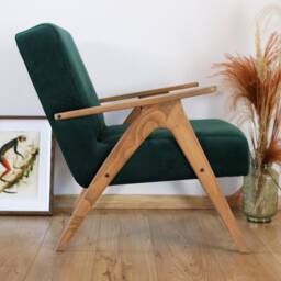 Mid Century Armchair, Green Velvet, Solid Beech Frame, Handmade in Europe - thumbnail 2