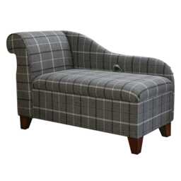 Grey Checked Storage Chaise Longue - Indoor Ottoman Sofa Lounger Handmade in Britain - thumbnail 3