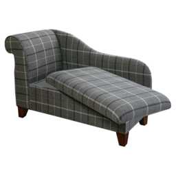 Grey Checked Storage Chaise Longue - Indoor Ottoman Sofa Lounger Handmade in Britain - thumbnail 1