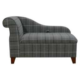 Grey Checked Storage Chaise Longue - Indoor Ottoman Sofa Lounger Handmade in Britain - thumbnail 2