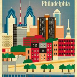 Philadelphia Skyline Art Print, Map Print, Philadelpia Pa Retro Style Vertical, Loose Petals City - Style E8-O-Phi - thumbnail 2