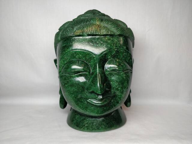 Green Jade Gautam Buddha Bust Statue, Gemstone Figurine, Spiritual Religious Altar Home Decor Gift - image 1