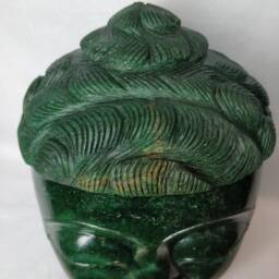 Green Jade Gautam Buddha Bust Statue, Gemstone Figurine, Spiritual Religious Altar Home Decor Gift - thumbnail 4