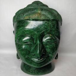 Green Jade Gautam Buddha Bust Statue, Gemstone Figurine, Spiritual Religious Altar Home Decor Gift - thumbnail 3