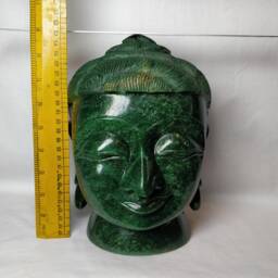 Green Jade Gautam Buddha Bust Statue, Gemstone Figurine, Spiritual Religious Altar Home Decor Gift - thumbnail 2