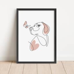 Boho Dog Line Art Print Set Love Heart Puppy Decor - Unframed - thumbnail 3